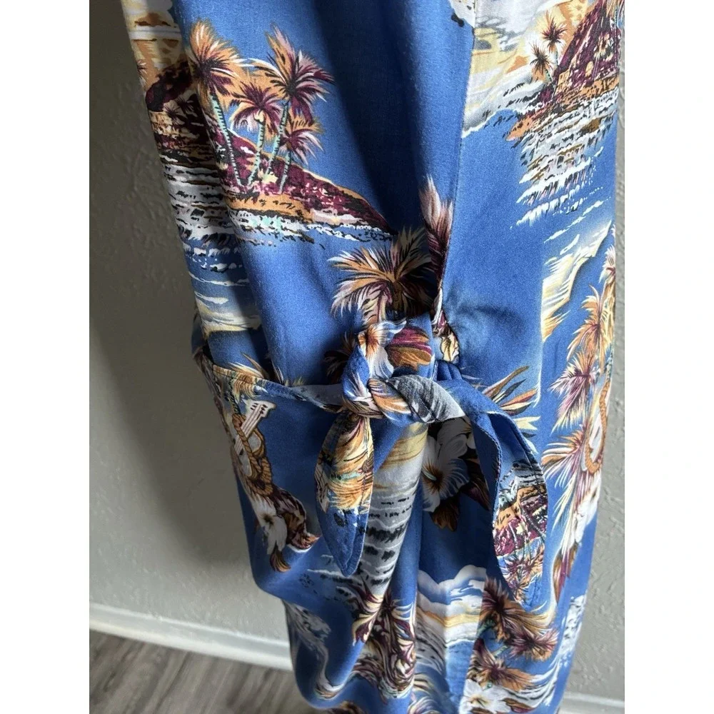 Women's Hilo Hattie Blue Tropical Rayon Sarong Wrap Dress Floral Hawaiian Size L - Picture 6 of 14